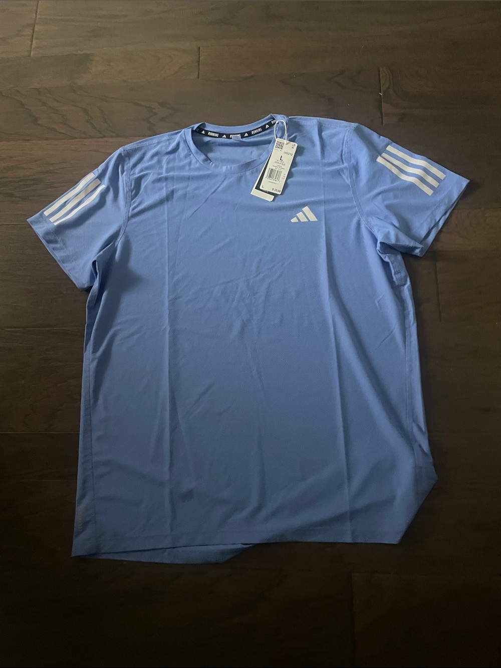 Adidas Light Blue Short Sleeve Orb Training Tee with White Stripes